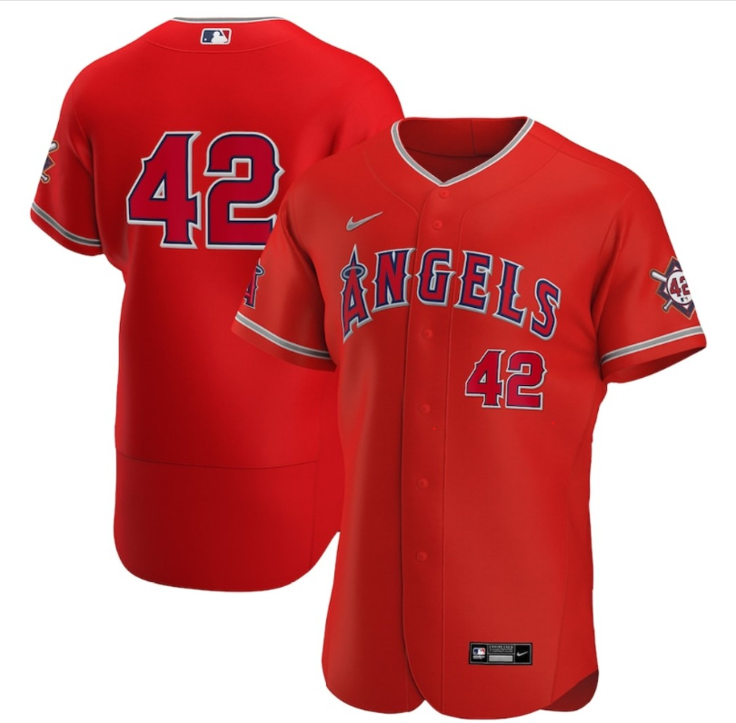 Men's Los Angeles Angels #42 Reid Detmers Red Alternate 2020 Authentic Player Baseball Jersey Men's Los Angeles Angels #42 Reid Detmers Red Alternate 2020 Authentic Player Baseball Jersey